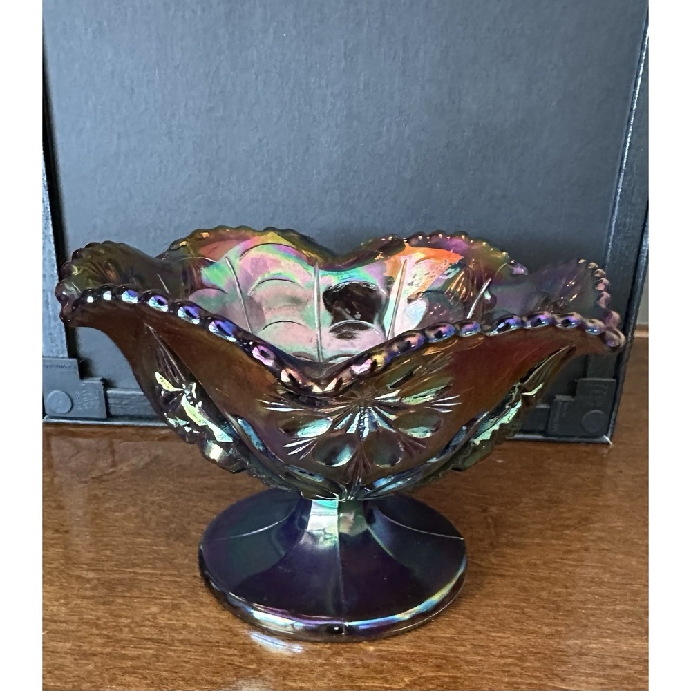 Imperial Carnival Glass Iridescent Ruffel Fruit Candy Dish Pedestal